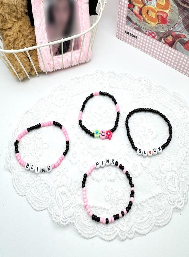 Neffliwe 4 Pcs Kit Handmade Black Pink Friendship Bracelets Korean pop Merch Concert Outfit Gifts for Women Men Fans - Image 3